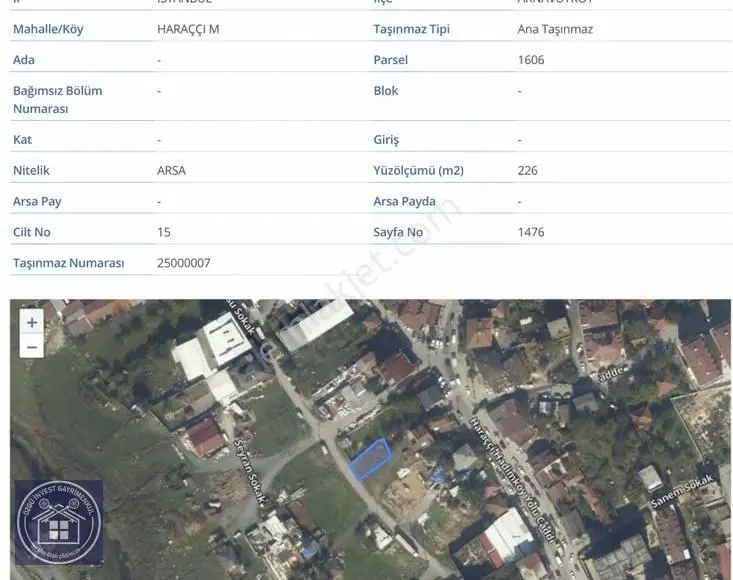 Arnavutköy Haraççı'da İmarlı Arsa